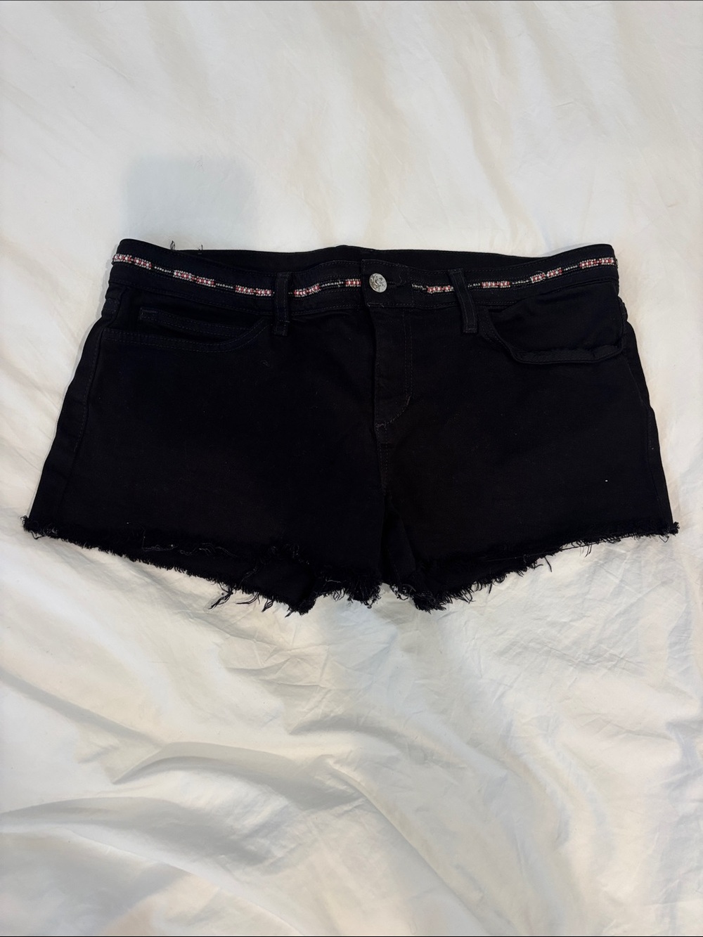 Joe's Jeans Black Frayed Hem Denim Shorts with Trim